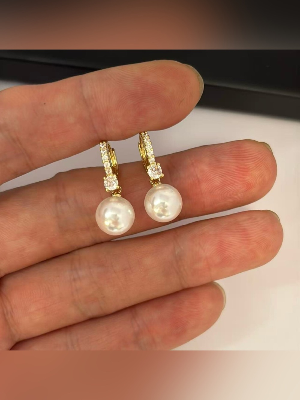 10mm CZ White Pearl Dangle Drop Earrings for Women
